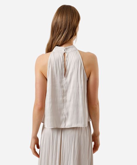 blusa feminina franzida acetinada bege