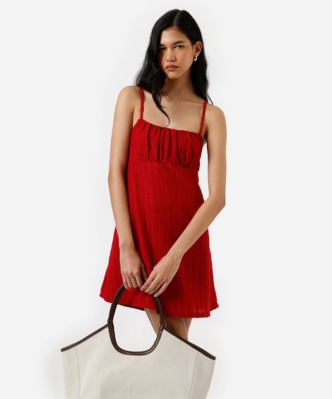 vestido curto alça fina feminino de laise vermelho
