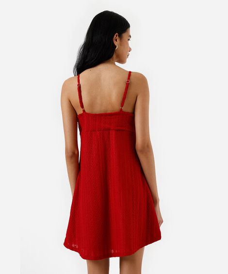 vestido curto alça fina feminino de laise vermelho