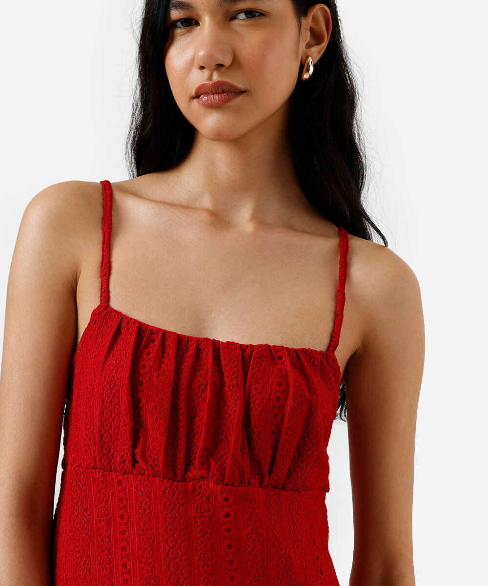 vestido curto alça fina feminino de laise vermelho