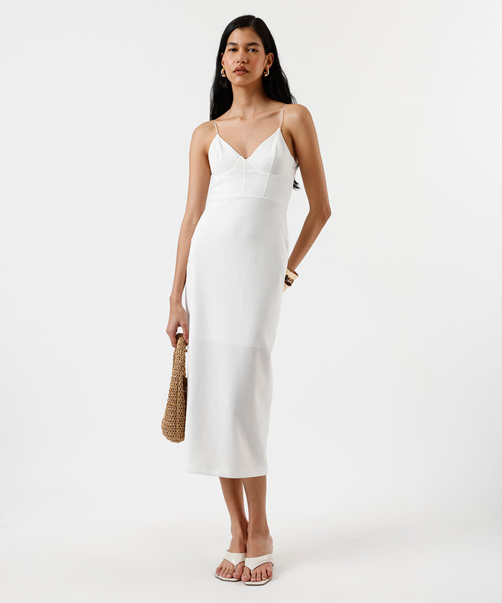 vestido midi feminino corset off white