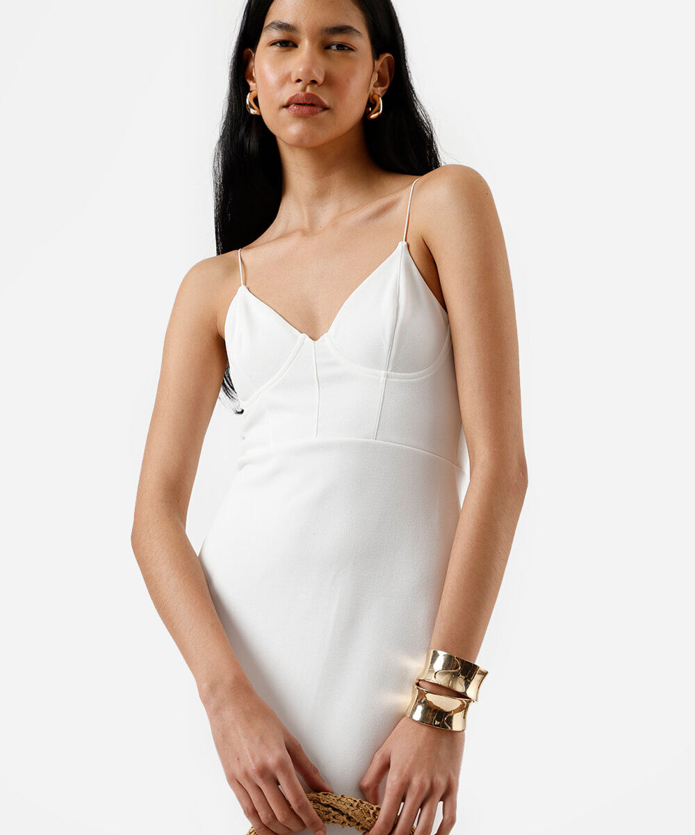 vestido midi feminino corset off white