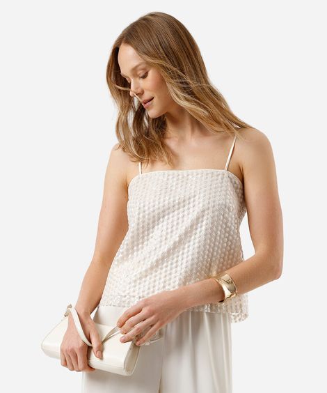 blusa alça fina feminina de paetê bege