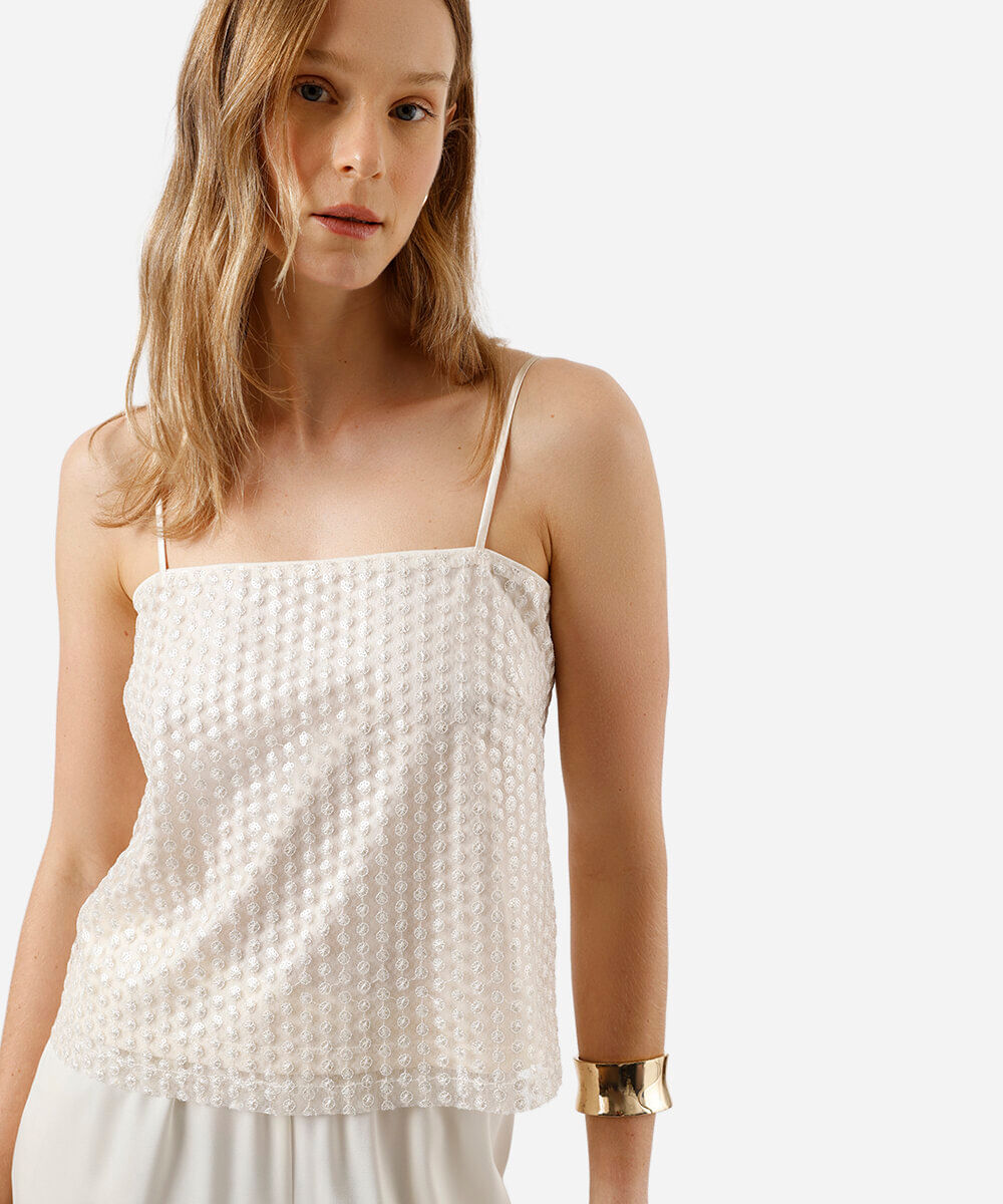 blusa alça fina feminina de paetê bege