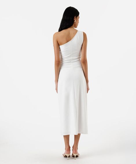 vestido midi feminino ombro único franzido off white
