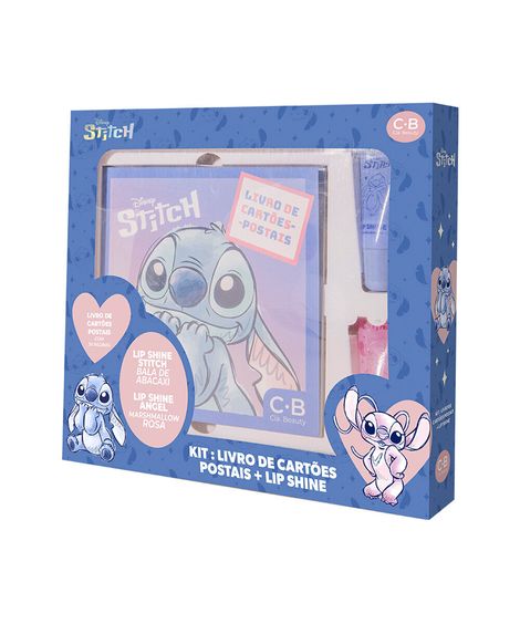 kit de 2 hidratantes labiais lip shine angel e stitch 8g com livro