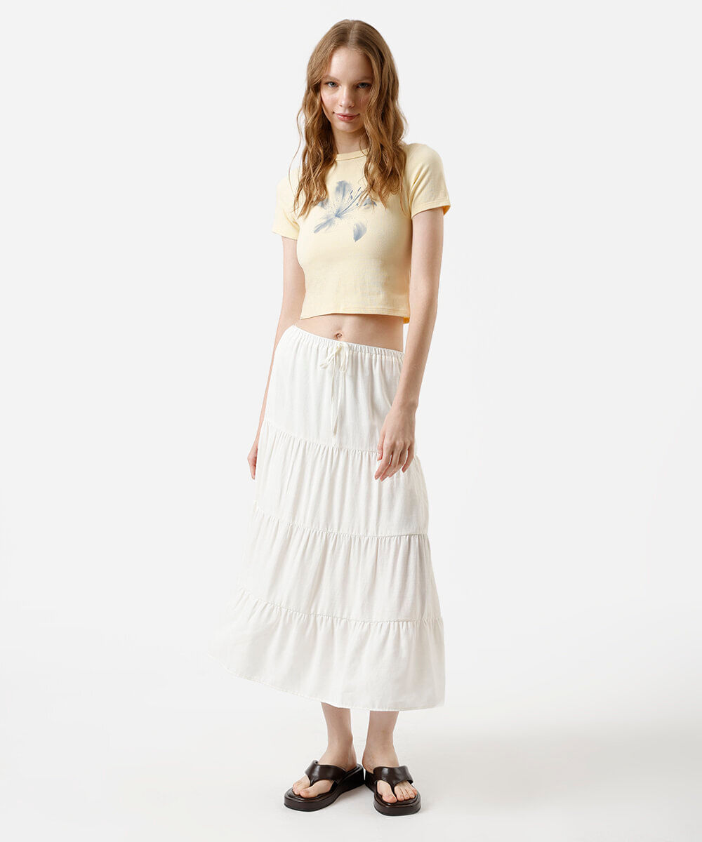 blusa babt look feminina com algodão floral amarelo