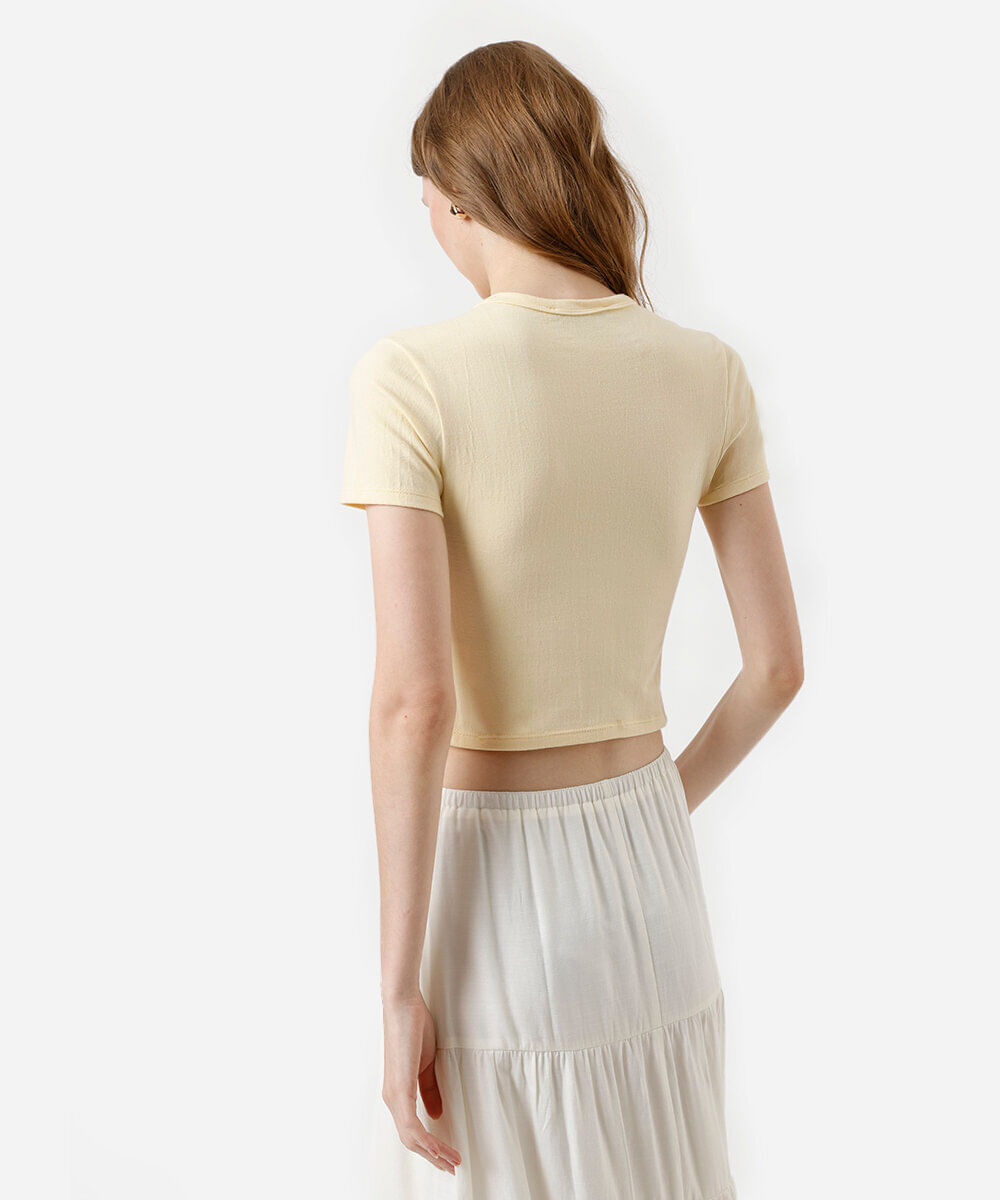 blusa babt look feminina com algodão floral amarelo