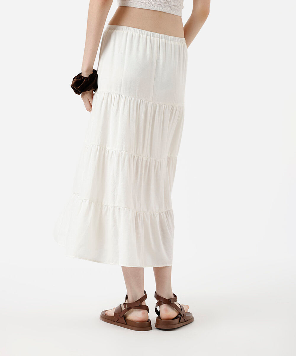 saia midi feminina com recortes cós elástico off white