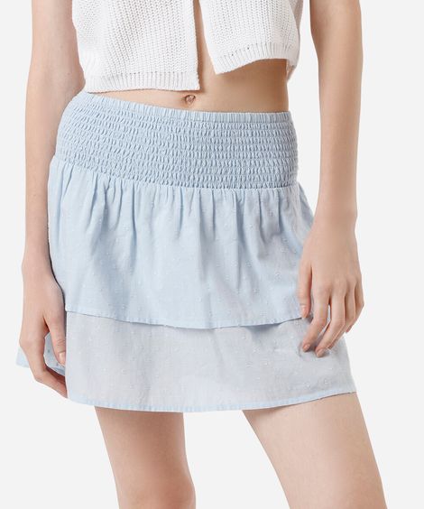 saia curta feminina de algodão franzida texturizada azul