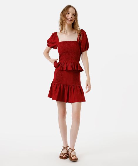 saia curta feminina franzida com babado vermelha