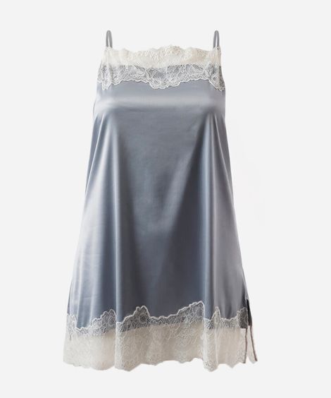 camisola feminina alça fina com renda acetinada mindset plus size  cinza