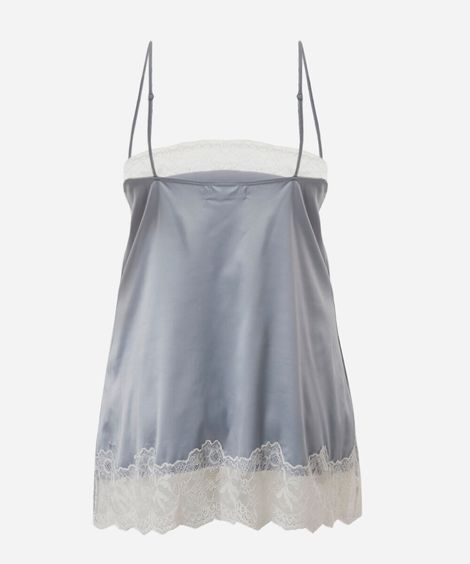 camisola feminina alça fina com renda acetinada mindset plus size  cinza