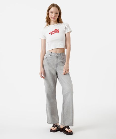 calça wide leg slim feminina jeans cinza