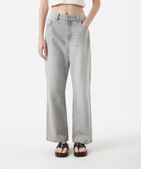 calça wide leg slim feminina jeans cinza