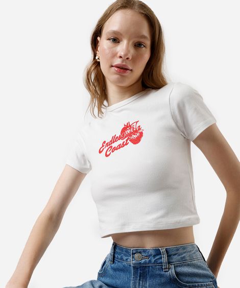 cropped baby look feminino estampado off white