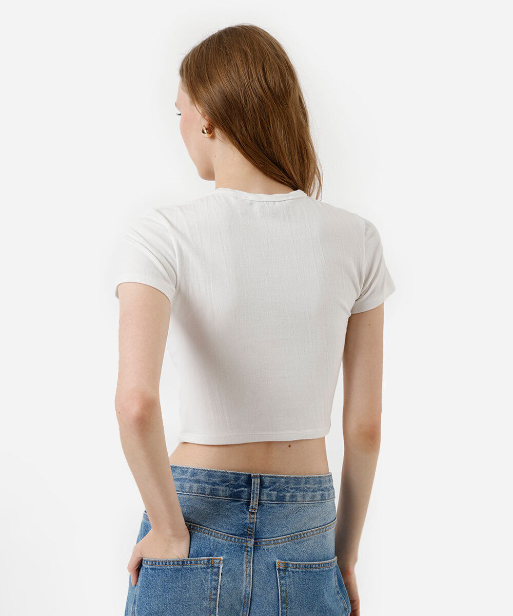 cropped baby look feminino estampado off white