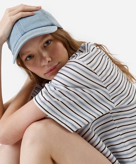 camiseta box feminina com algodão listrada oversized off white