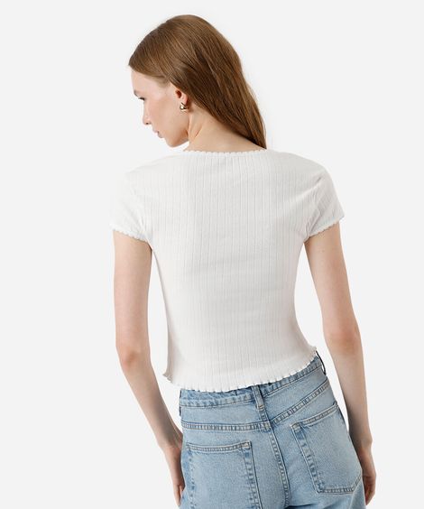 blusa baby look feminina de algodão canelado off white