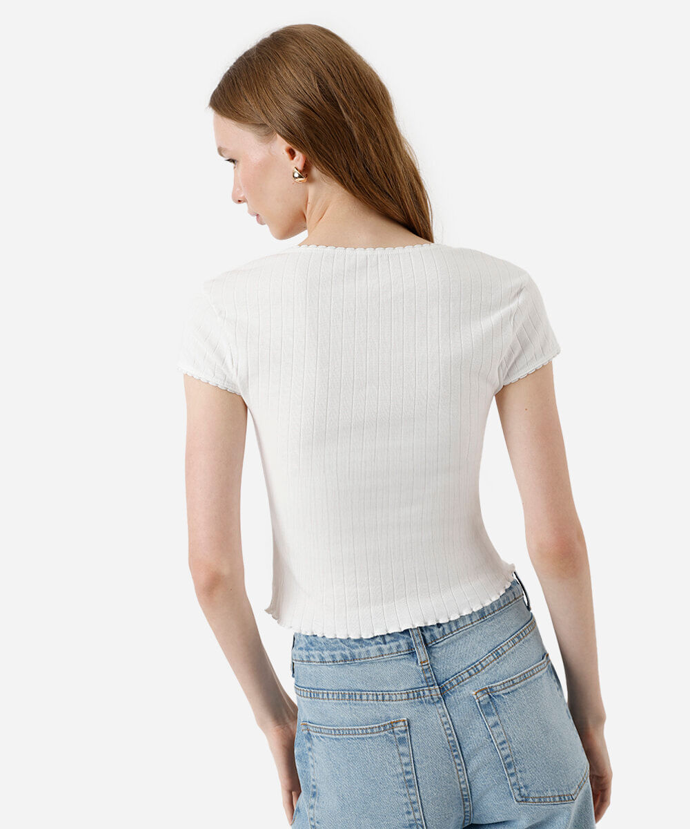 blusa baby look feminina de algodão canelado off white