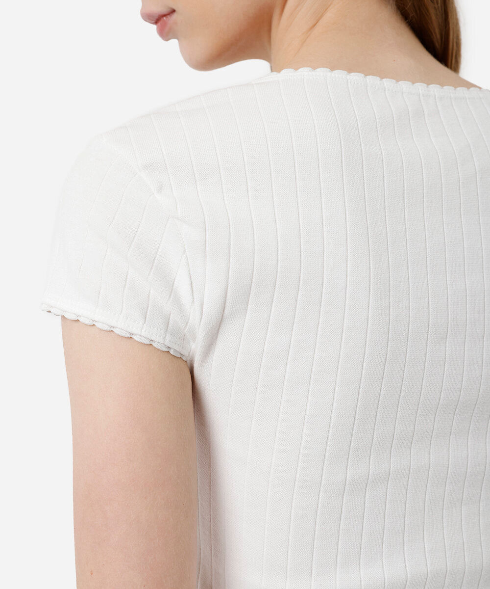 blusa baby look feminina de algodão canelado off white