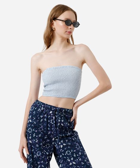 cropped texturizado feminino de algodão azul