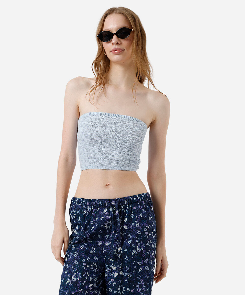 cropped texturizado feminino de algodão azul