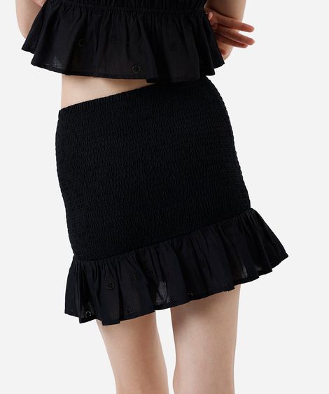 saia curta feminina de algodão franzida com babado preta