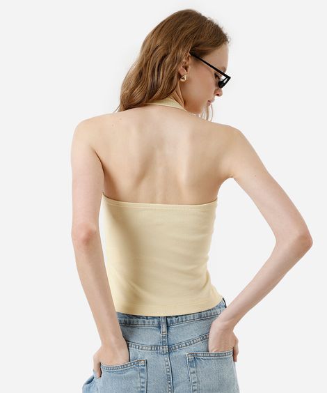 cropped frente única feminino de algodão canelado amarelo
