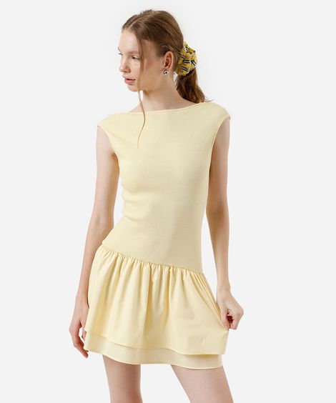 vestido curto feminino com algodão canelado amarelo