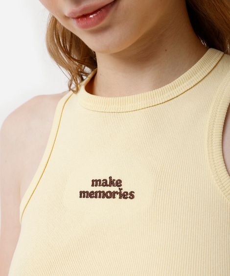 cropped feminino de algodão bordado canelado amarelo