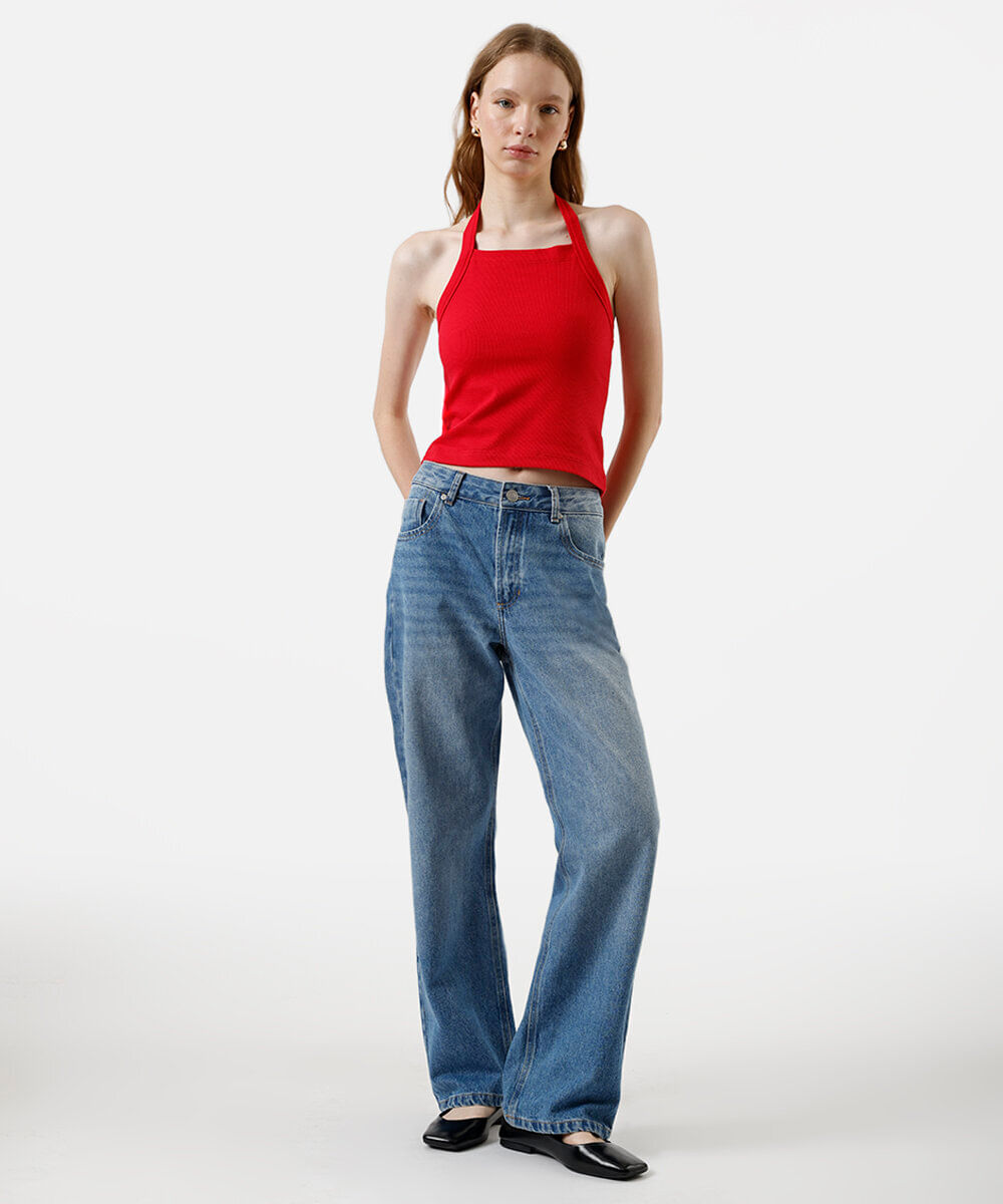 cropped frente única feminino de algodão canelado vermelho