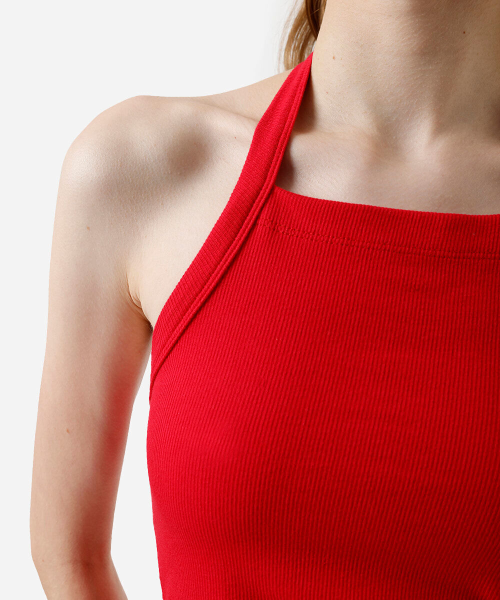 cropped frente única feminino de algodão canelado vermelho
