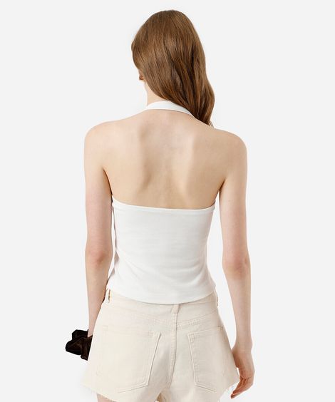 cropped frente única feminino de algodão canelado off white
