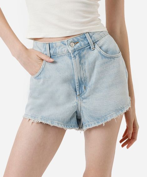 short curto feminino jeans destroyed azul