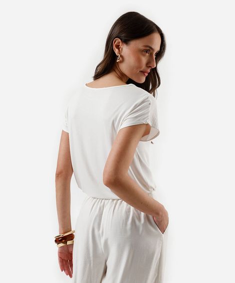 blusa feminina com amarração texturizada off white