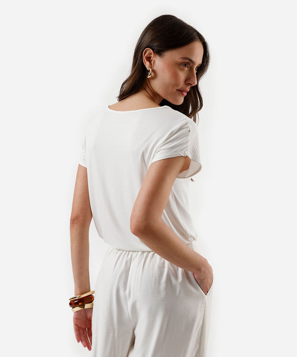 blusa feminina com amarração texturizada off white