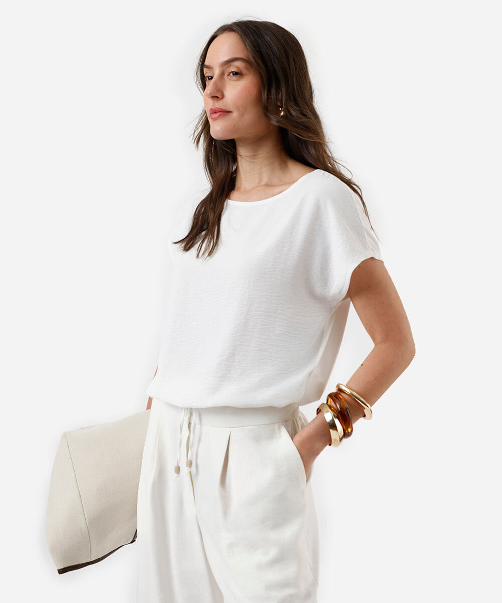 blusa feminina com amarração texturizada off white