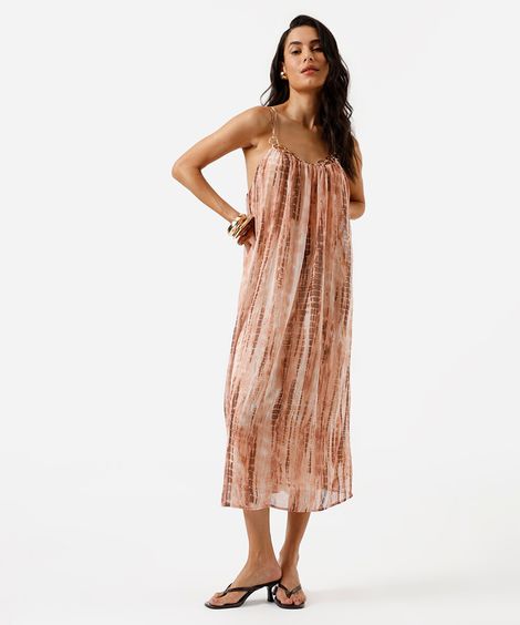 vestido midi alça fina feminino estampado rosa