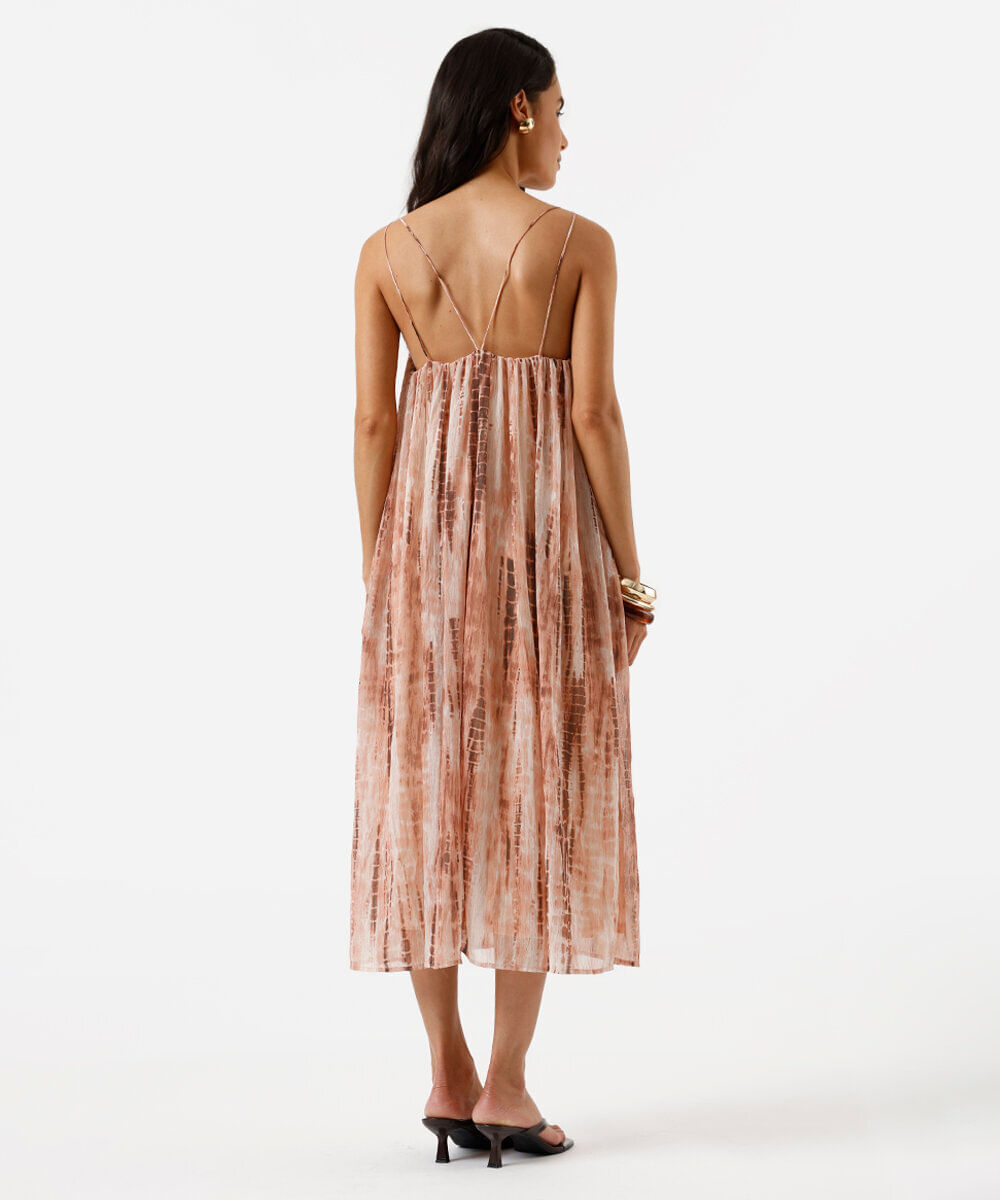 vestido midi alça fina feminino estampado rosa