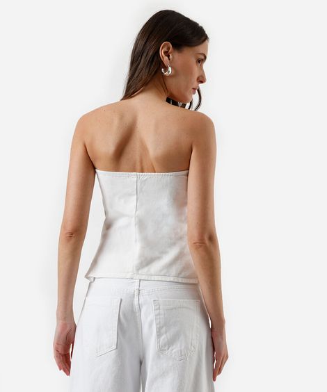 blusa sem alça feminina de sarja com brilhos off white