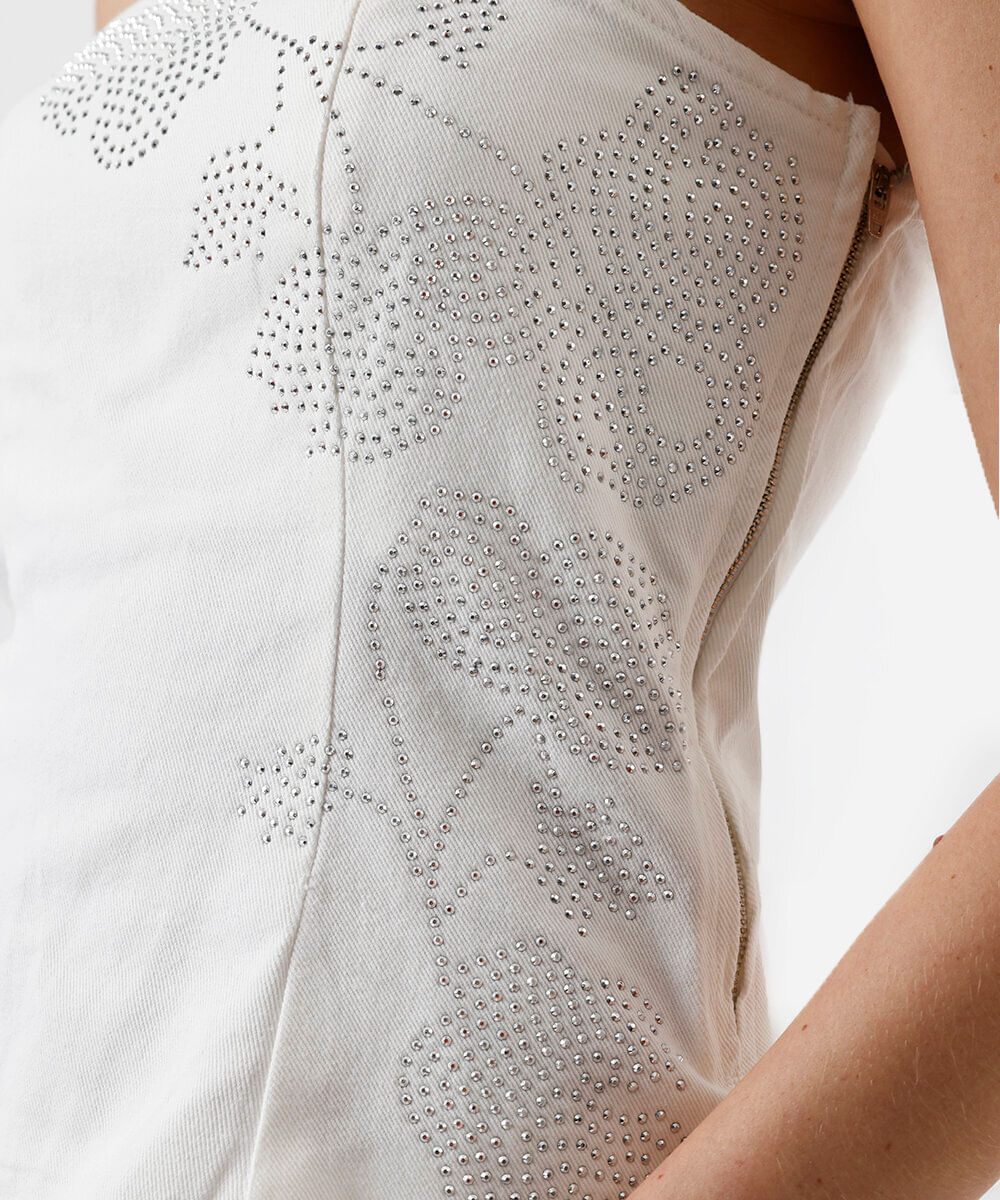 blusa sem alça feminina de sarja com brilhos off white