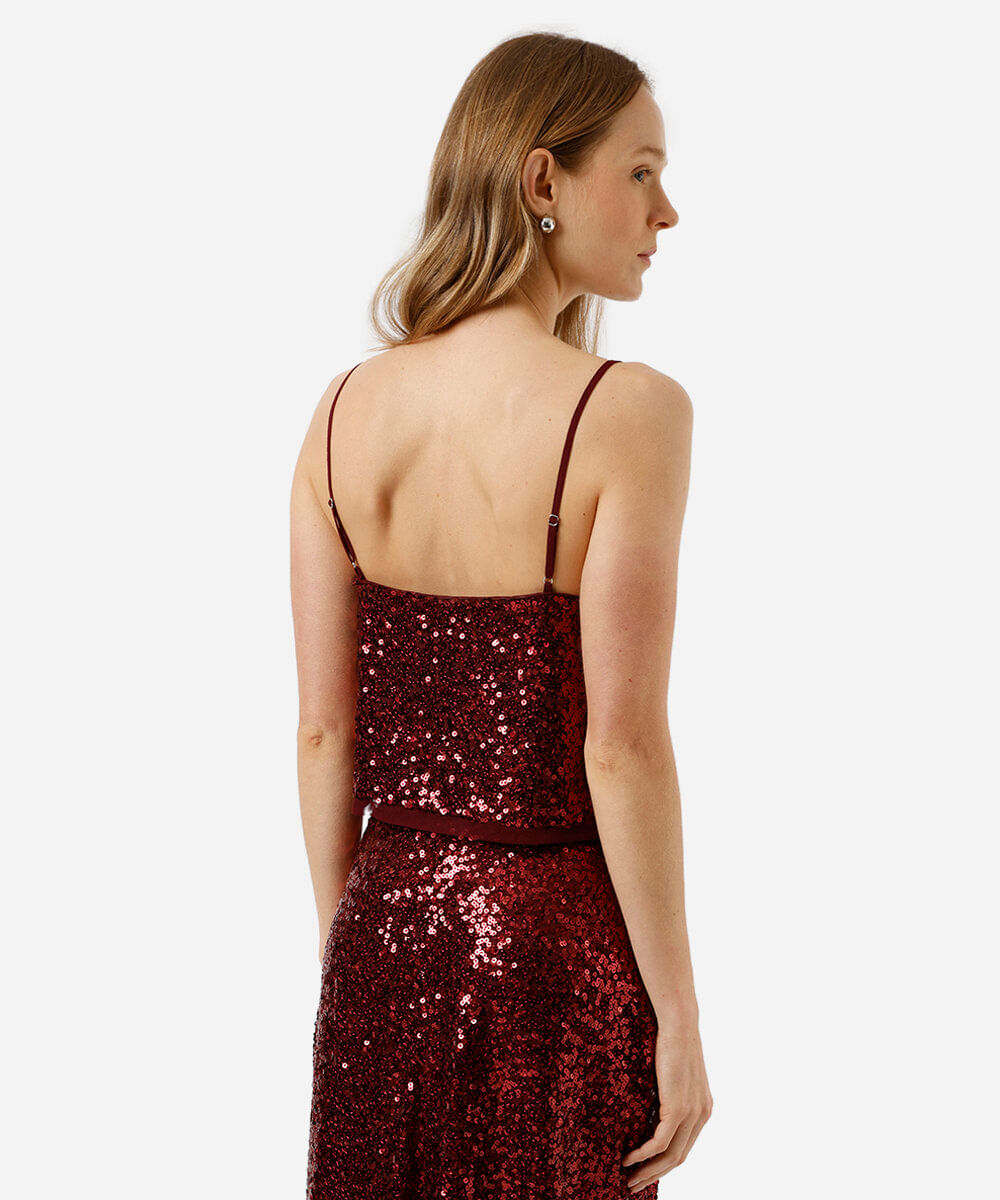 cropped alça fina feminino de paetê vinho