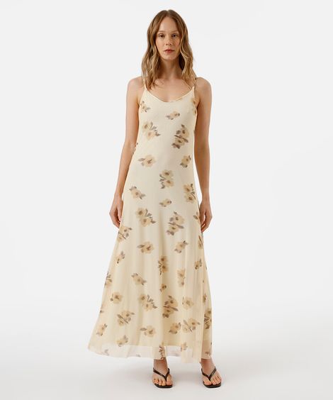vestido longo alça fina feminino de tule floral colorido