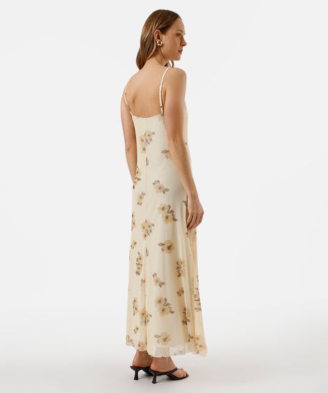 vestido longo alça fina feminino de tule floral colorido