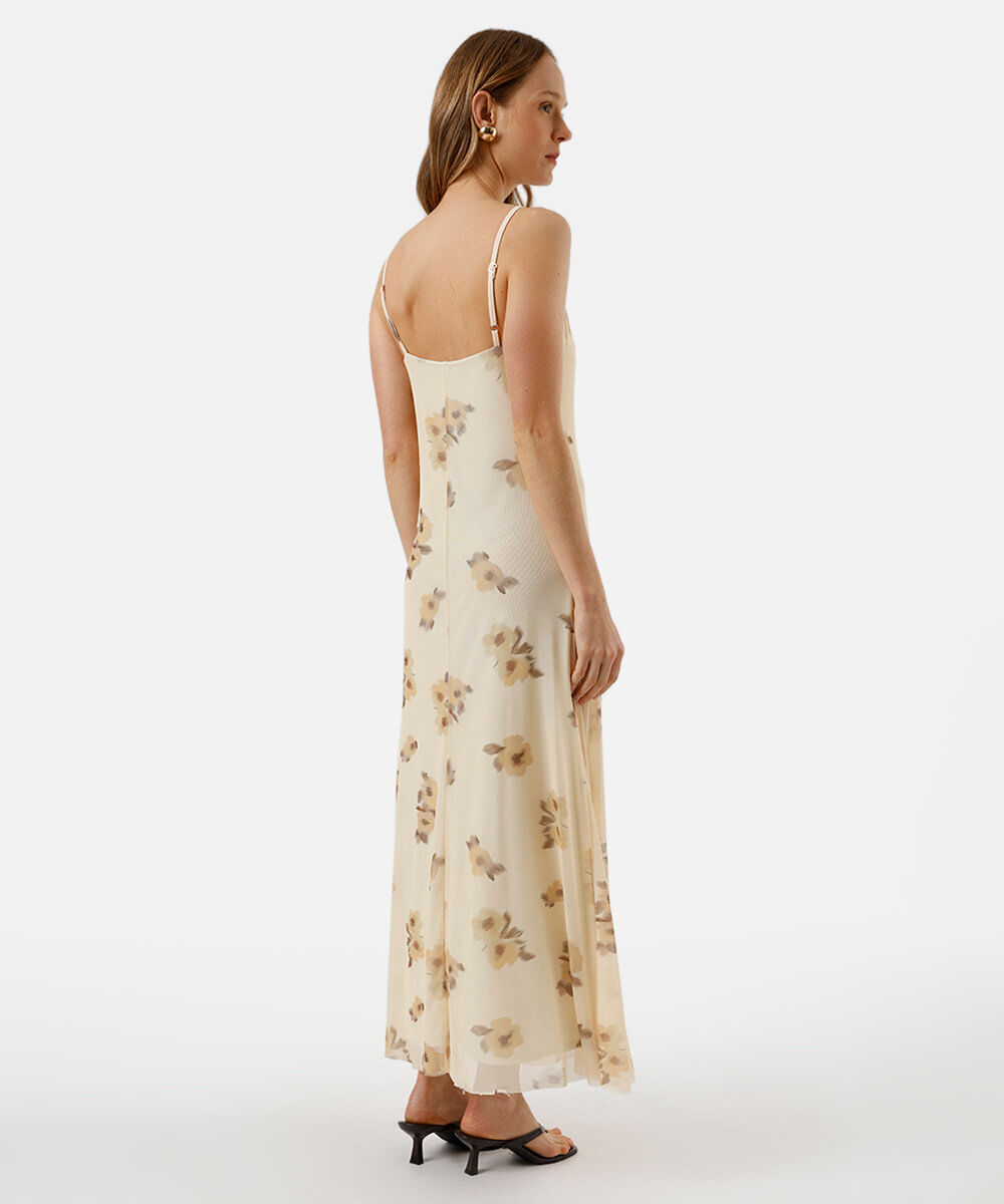 vestido longo alça fina feminino de tule floral colorido