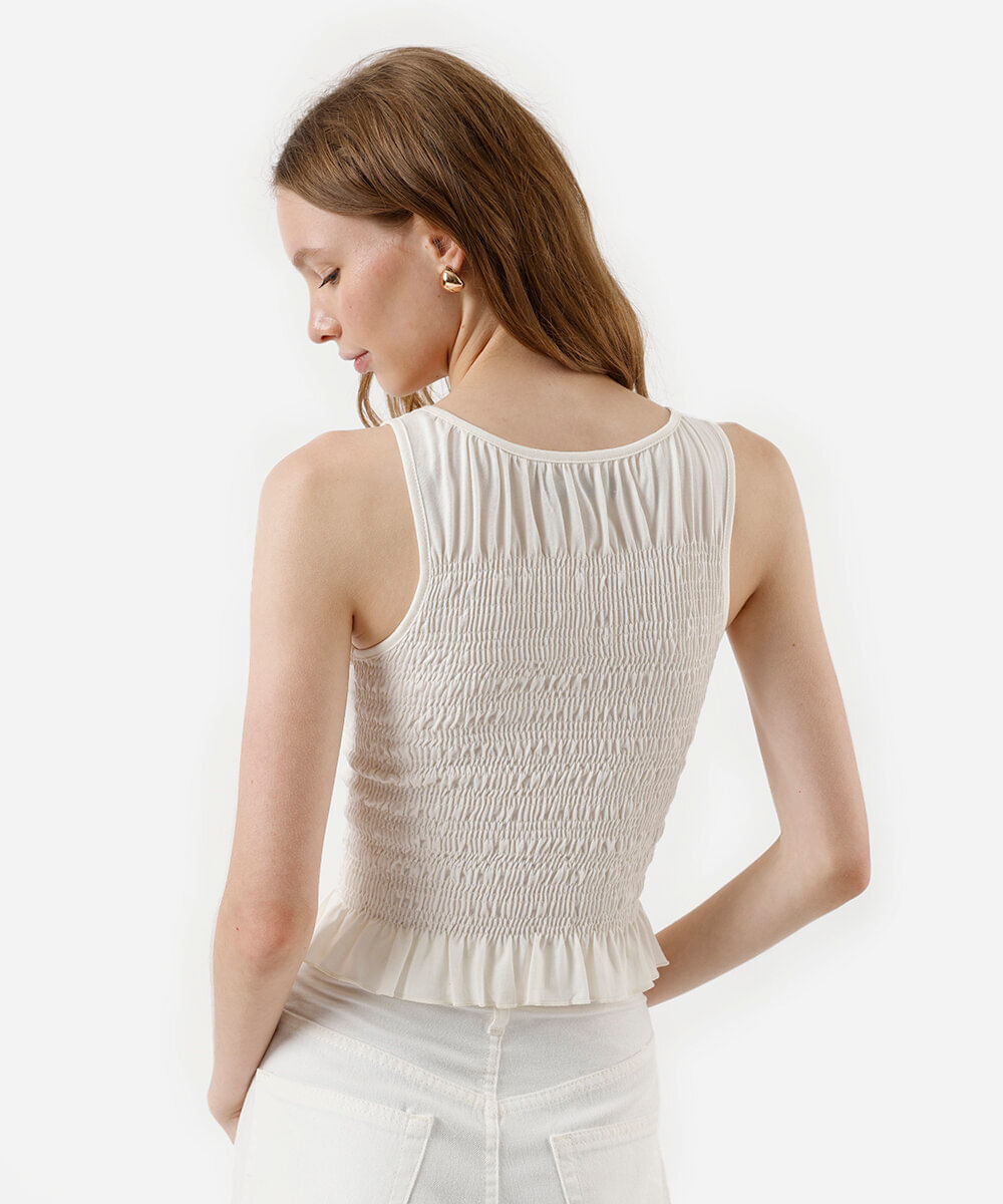 regata feminina de algodão franzida off white