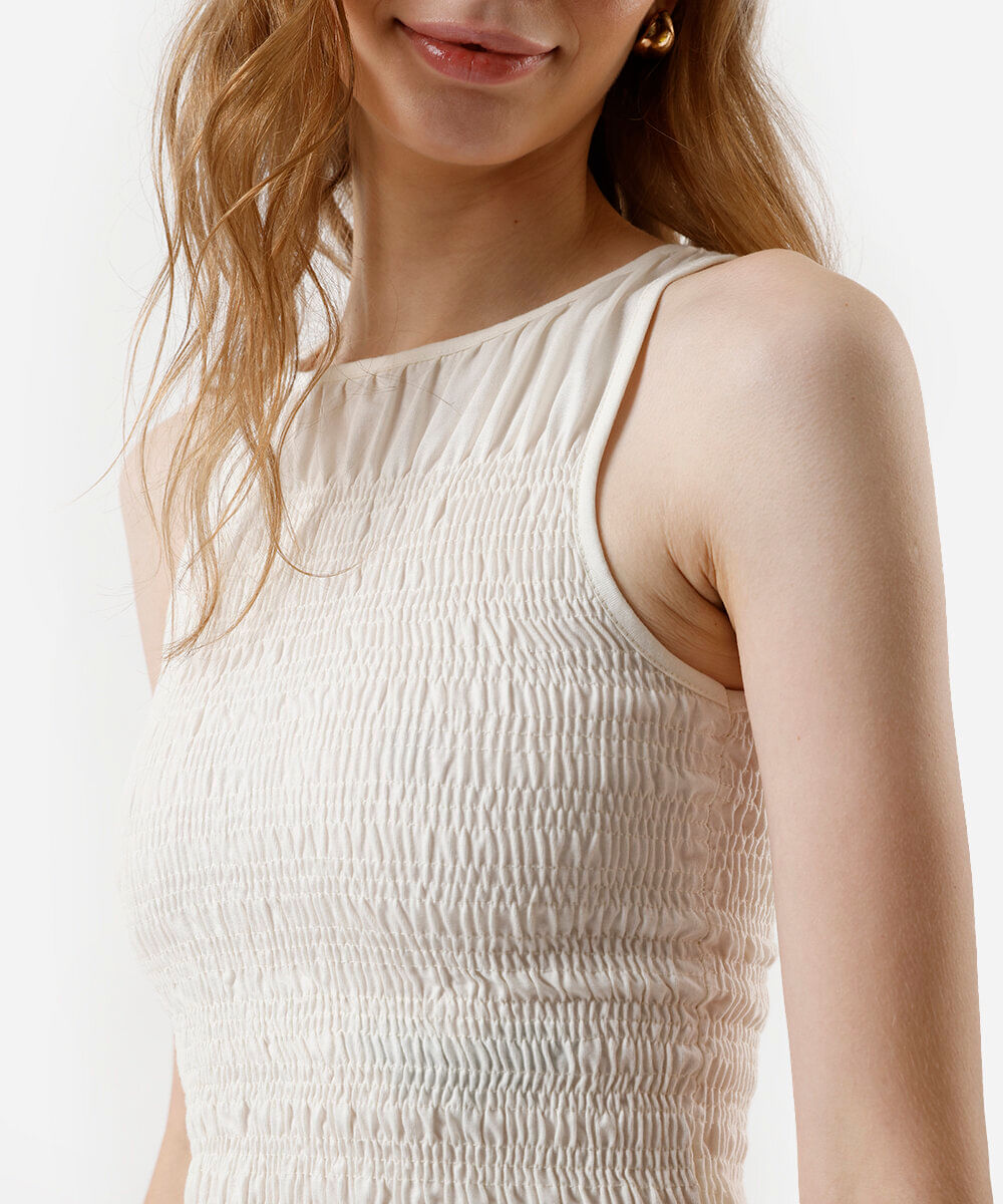 regata feminina de algodão franzida off white
