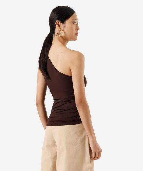 blusa ombro único feminina com lenço franzida marrom