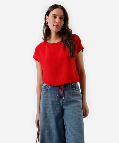 blusa feminina com amarração texturizada vermelha